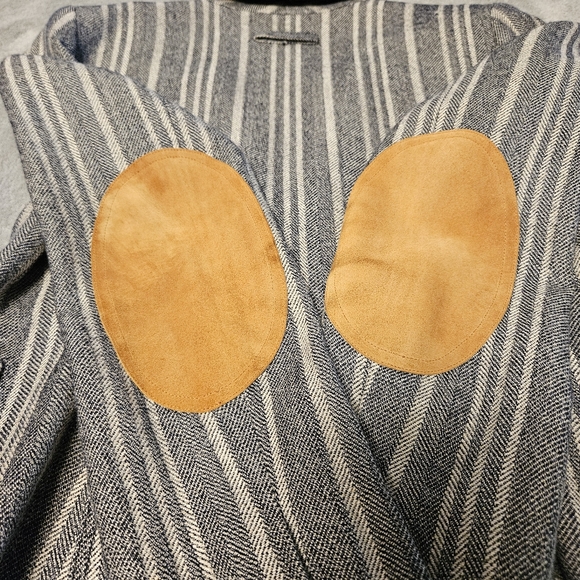 Smythe Tweed Single Button Wool Linen Blend Blazer Suede Elbow Patches Size 8 - Picture 9 of 13